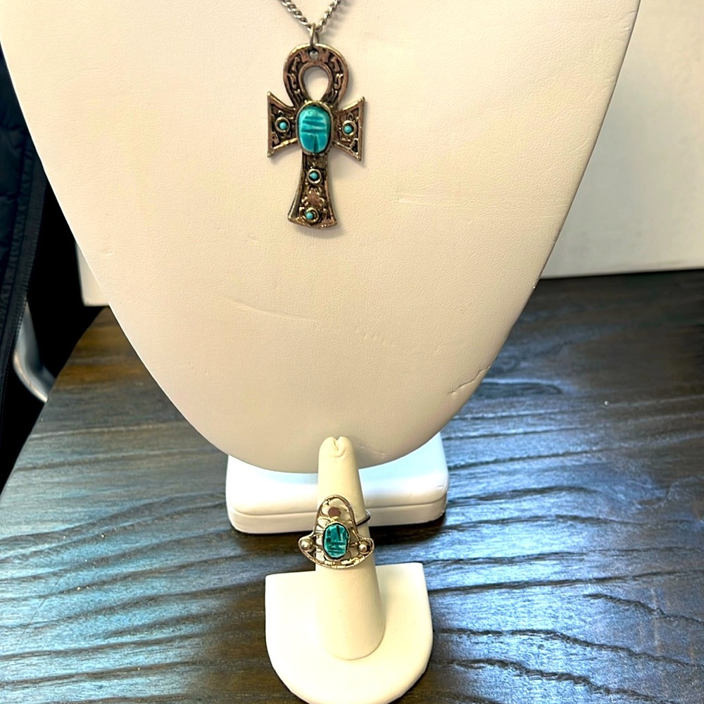 New ANKH - Egyptian Symbol of Life Cross with 20” chain and adjustable Ring .